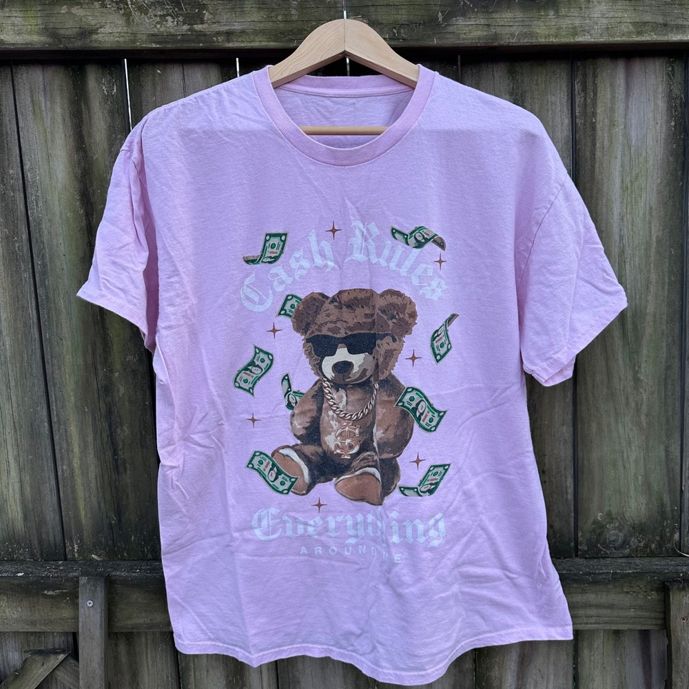 Cash Rules Everything Around Me C.R.E.A.M. Bear Graphic Tee Streetwear Sz Large